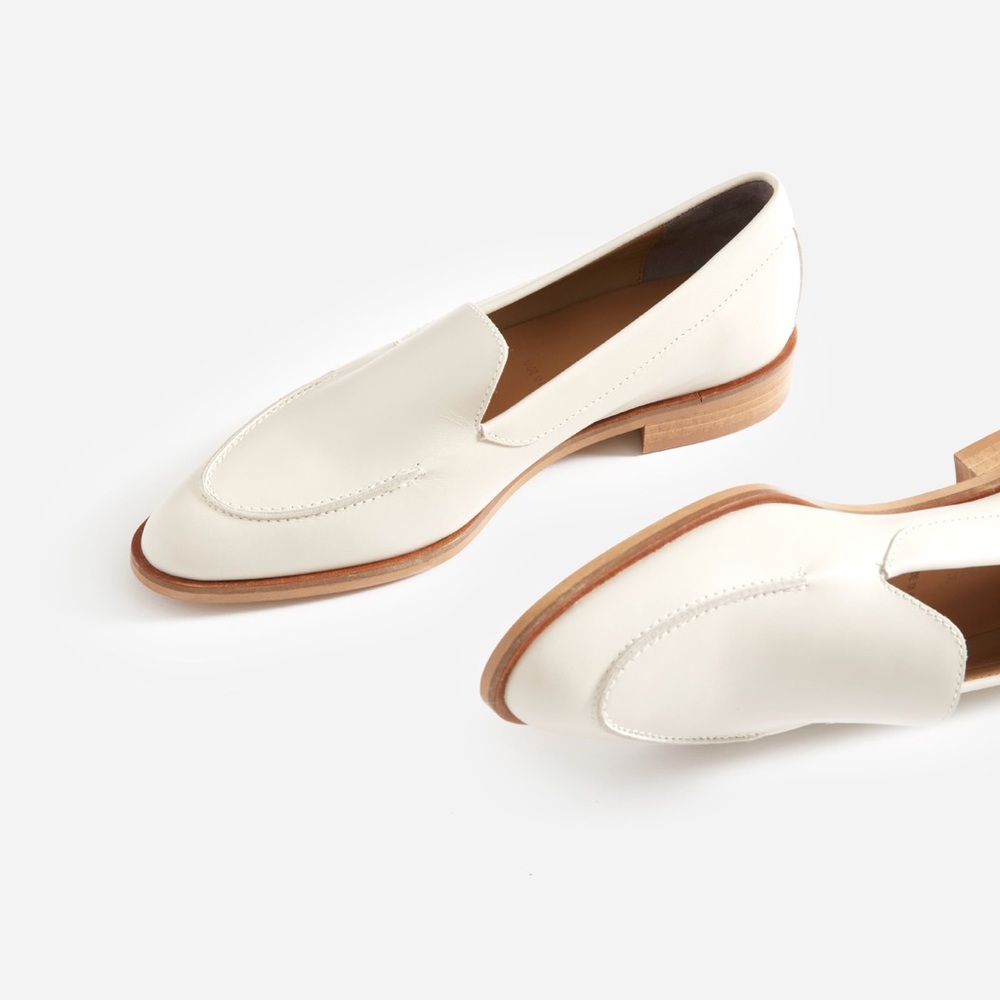 $168 Everlane Made in Italy White Leather Modern Loafers Flats Size 6.5